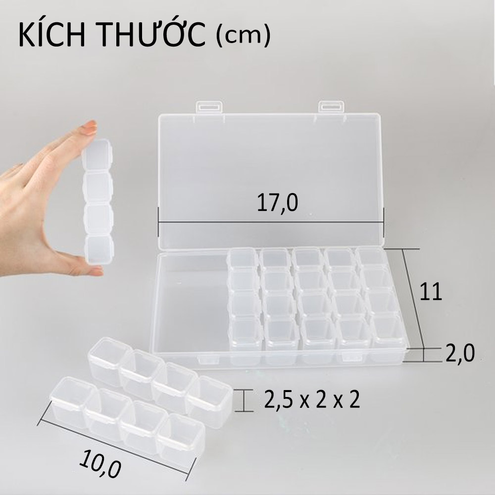 Khay Đựng Phụ Kiện Nail 28 Ô Có Thể Tháo Rời Nắp Mở Từng Ô, Chất Liệu Nhựa Trong Suốt, Dễ Bảo Quản Riêng Từng Loại Và Thuận Tiện Tìm Kiếm Khi Cần Sử Dụng, Nhỏ Gọn, Độ Bền Cao