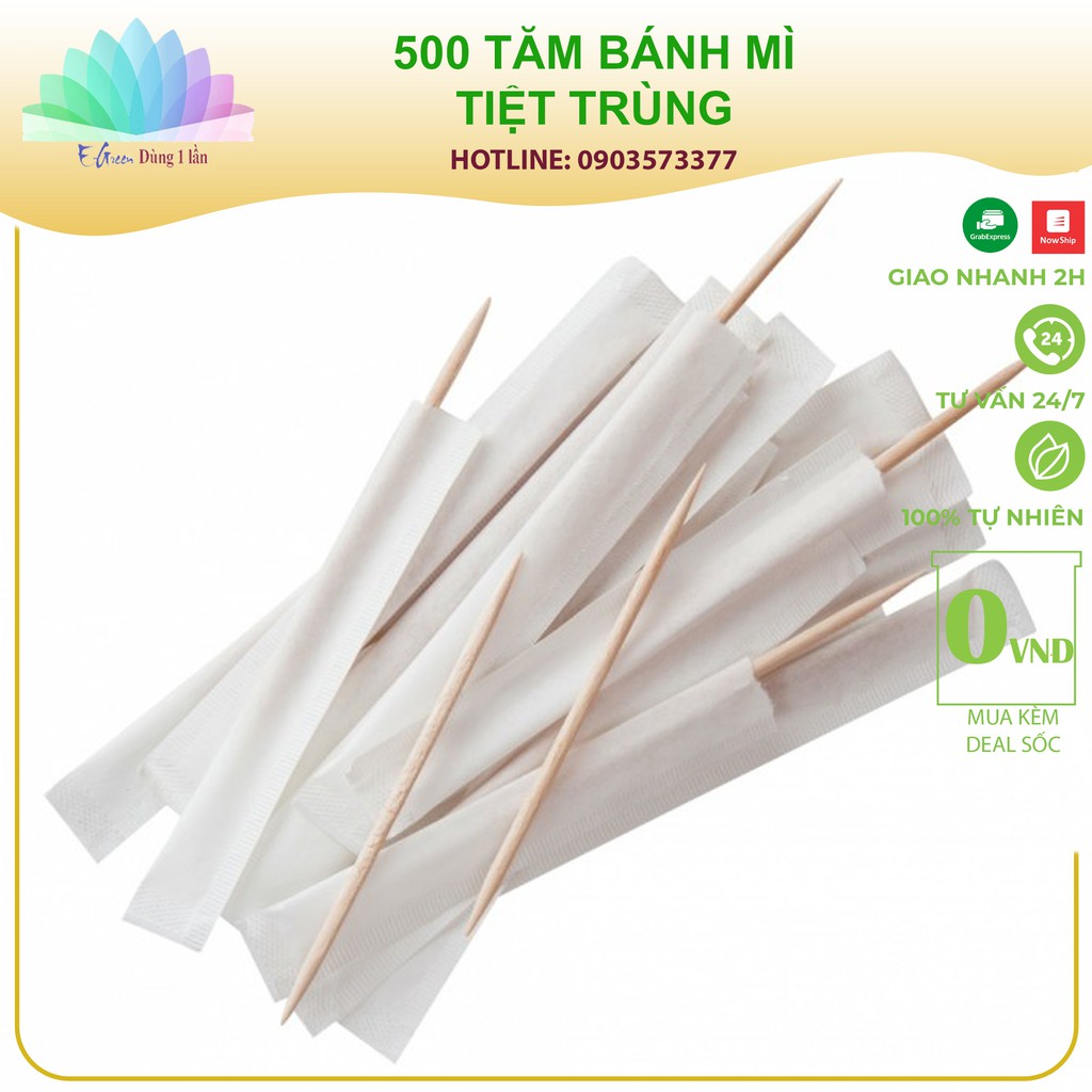 Bịch 600 Tăm xỉa răng, tăm tre tiệt trùng Bánh mì có bao giấy - Egreen dùng 1 lần