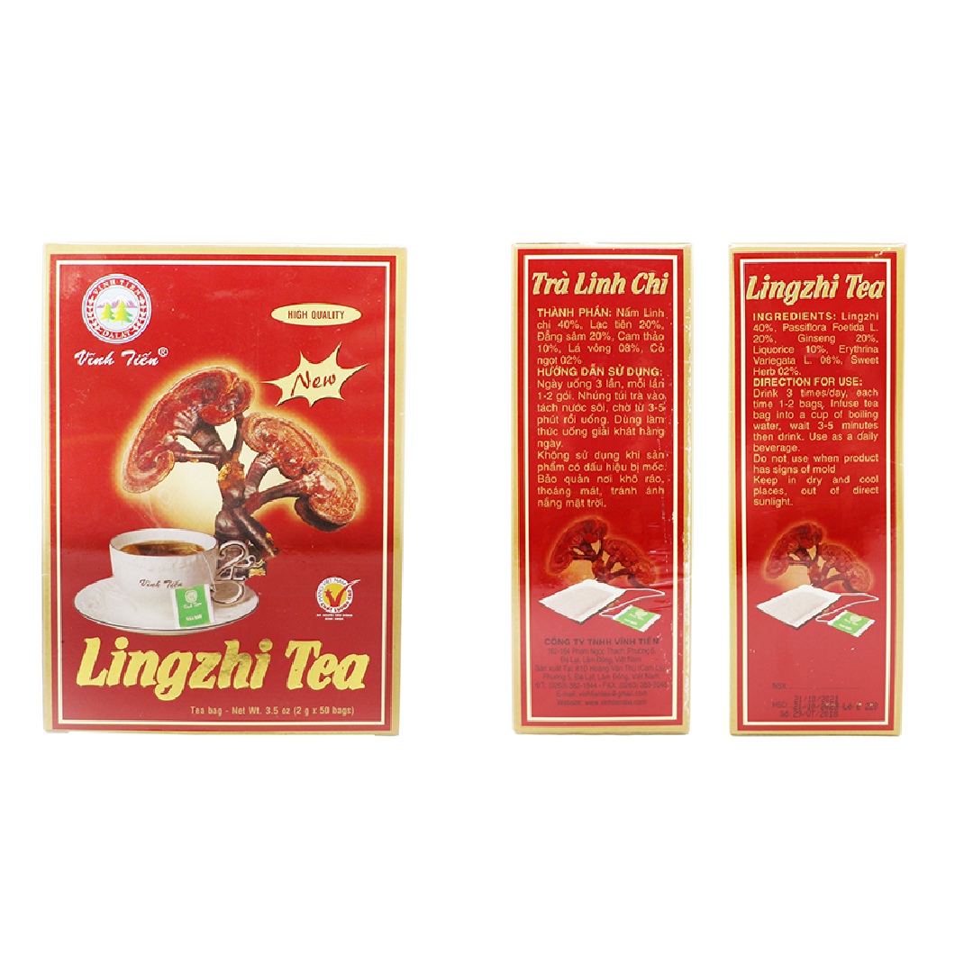 Trà Linh Chi Túi Lọc Vĩnh Tiến Hộp - Nâng cao miễn dịch, tốt cho người huyết áp cao.