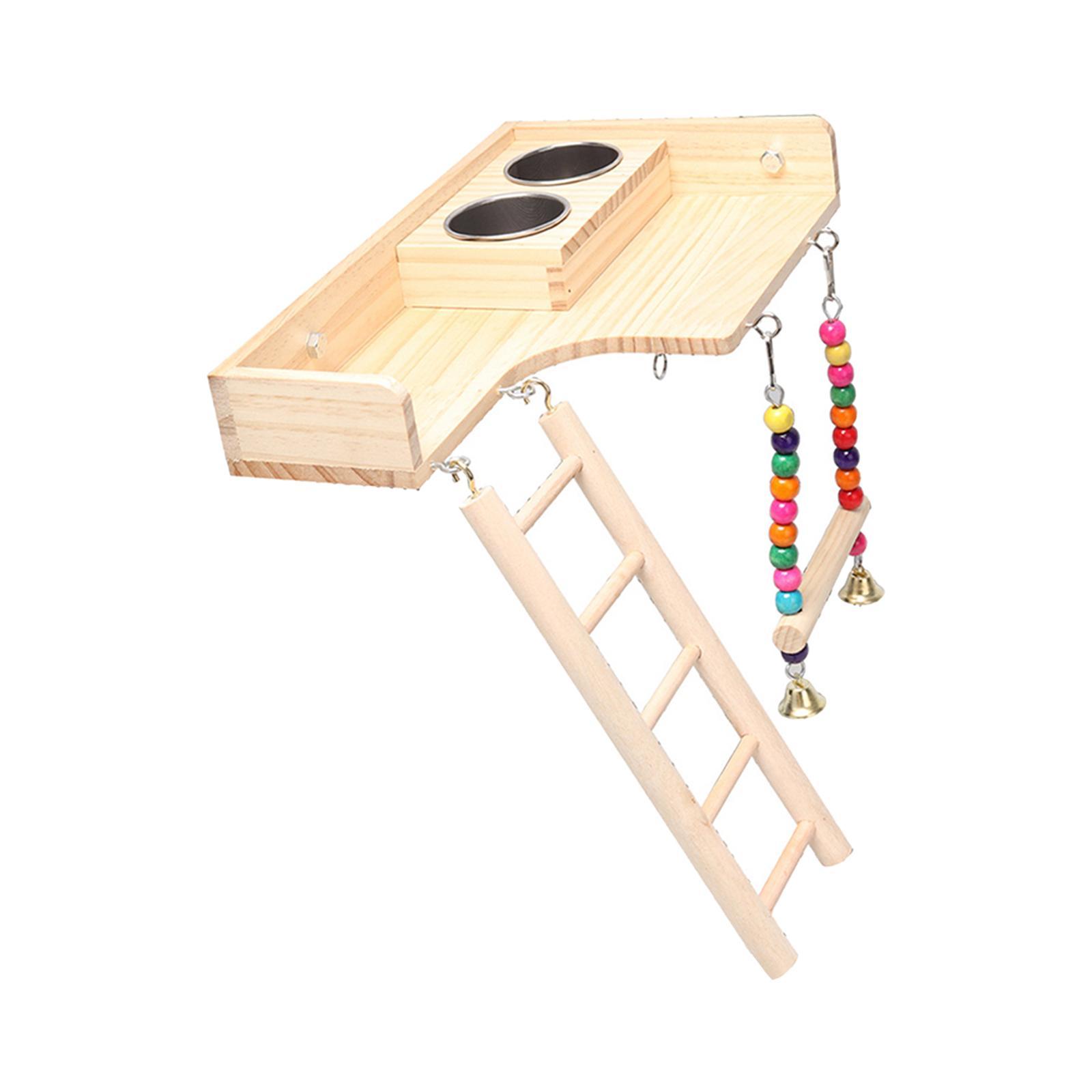 Pet Bird Parrot Playground Wooden Ladder Toy Interactive Platform Accessory