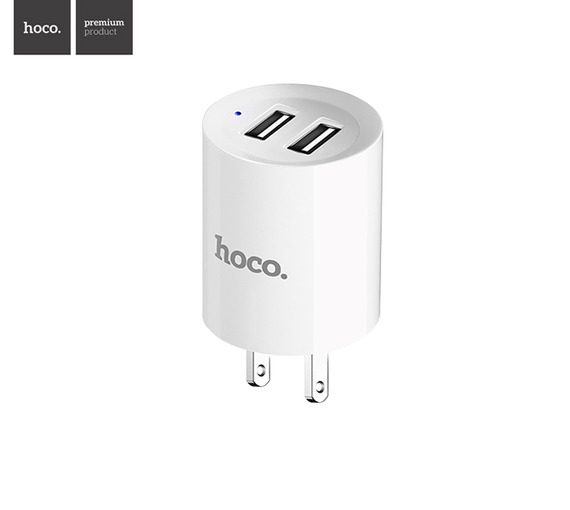 Bộ sạc điện thoại Có Đèn Báo, 2 Cổng USB HoCo C14US dây Micro (Trắng)