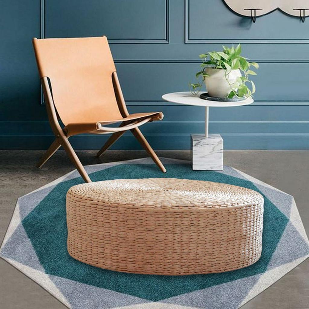 2x Natural Woven Straw Cushion Cattail Pillow Floor Mat Round Braided Flat Pad Handmade Straw Woven Yoga Mat Flat Seat Cushion 40cm Dia