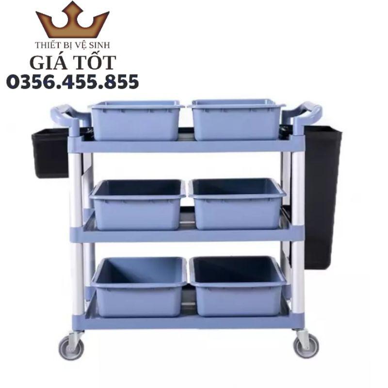 XE ĐẨY DỌN THỨC ĂN 3 TẦNG BẰNG NHỰA KHÔNG BAO GỒM KHAY,XÔ L-010
