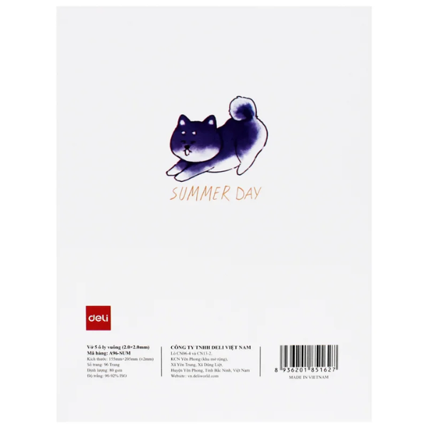Tập Học Sinh - 5 Ô Ly Vuông - 96 Trang 80gsm - Deli CNA96-SUM (Mẫu Bìa Giao Ngẫu Nhiên)