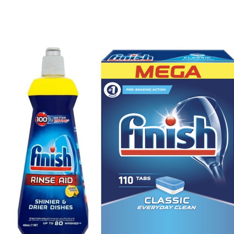 Combo Viên rửa bát Finish 110 viên+ Nước Bóng Finish 400ml