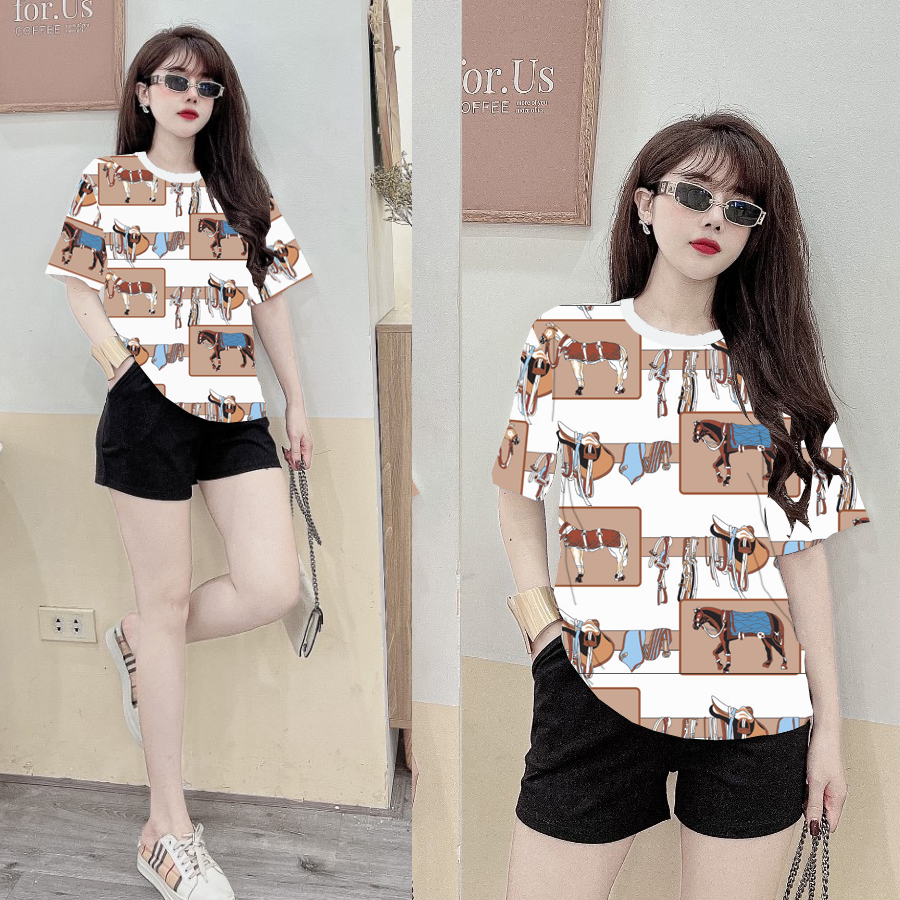 Đồ bộ thun đùi họa tiết hình ngựa in 3D