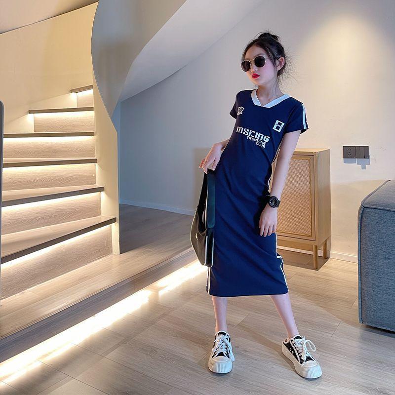 TOBE1SHOP Cô gái ăn mặc cotton mùa hè mỏng 2023 học sinh trung học cơ sở trẻ em lớn tây lưới váy vừa vặn màu đỏ