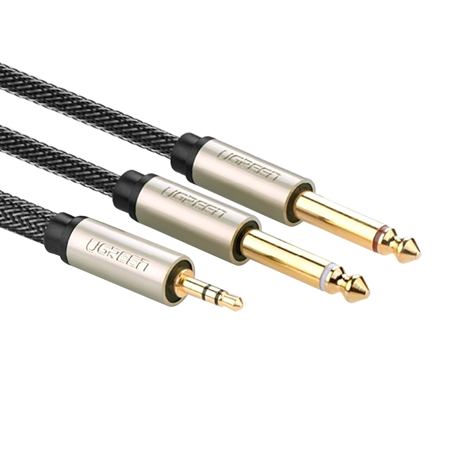 Cáp Audio 3,5mm To 2 Đầu 6,5mm Dài 5m Ugreen 10619 Mạ Vàng - Hàng Chính Hãng