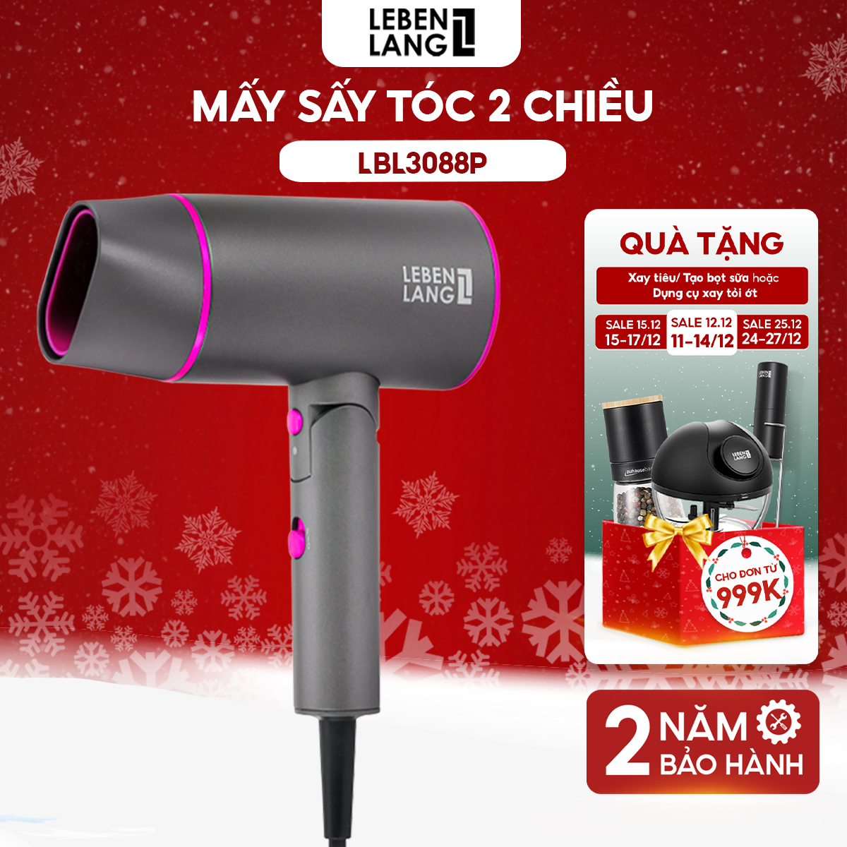 Máy Sấy Tóc Lebenlang 2 Chiều Nóng Lạnh, Gấp Gọn Tiện Lợi, Chống Xơ Rối Tóc Bằng Công Nghệ Ion, 2100W - Hồng