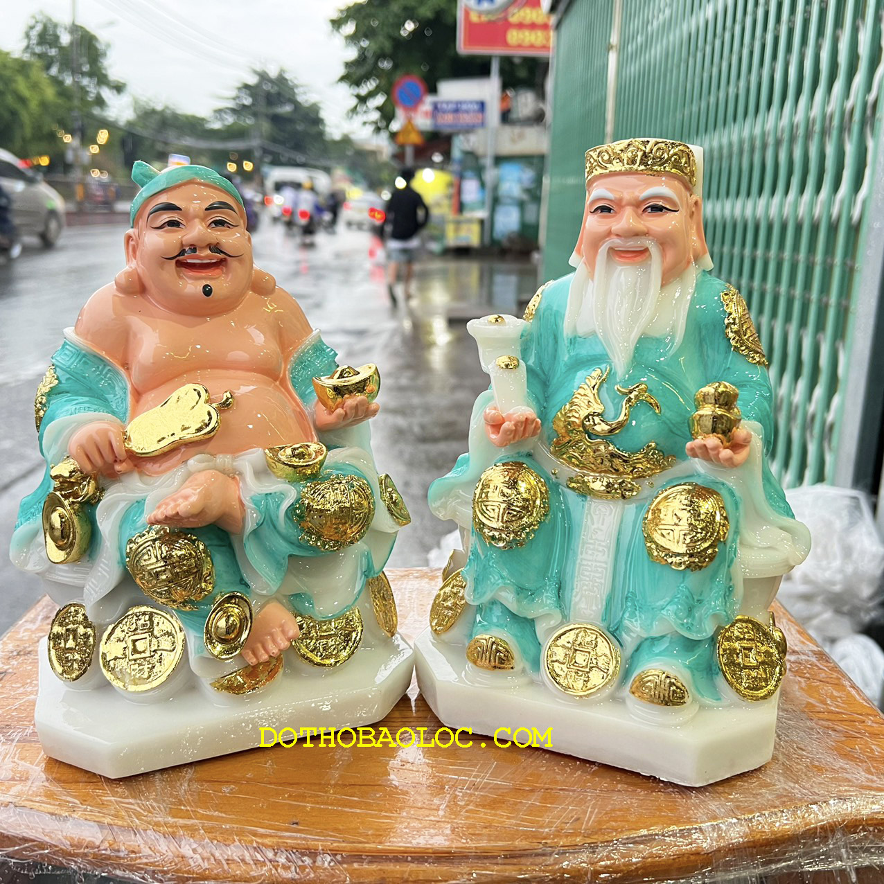 Tượng Thần tài Thổ Địa đá Việt Nam cao 22cm – Xanh