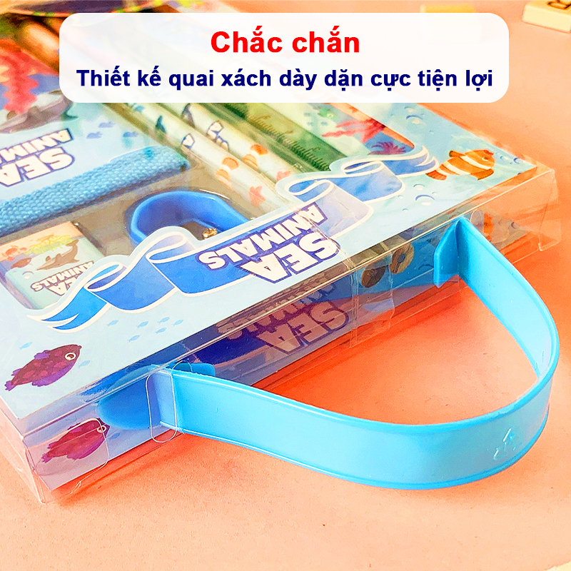 Bộ đồ dùng học tập nhiều họa tiết Baby-S, Bộ dụng cụ học tập 6 món cao cấp đáng yêu cho bé – SH057