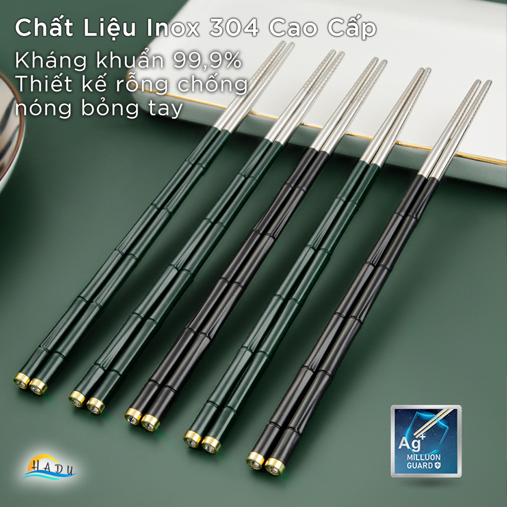 Đũa Ăn Cơm Inox 304 Chống Trượt Kiểu Hàn Quốc Cao Cấp Hình Cây Tre Sang Trọng HADU