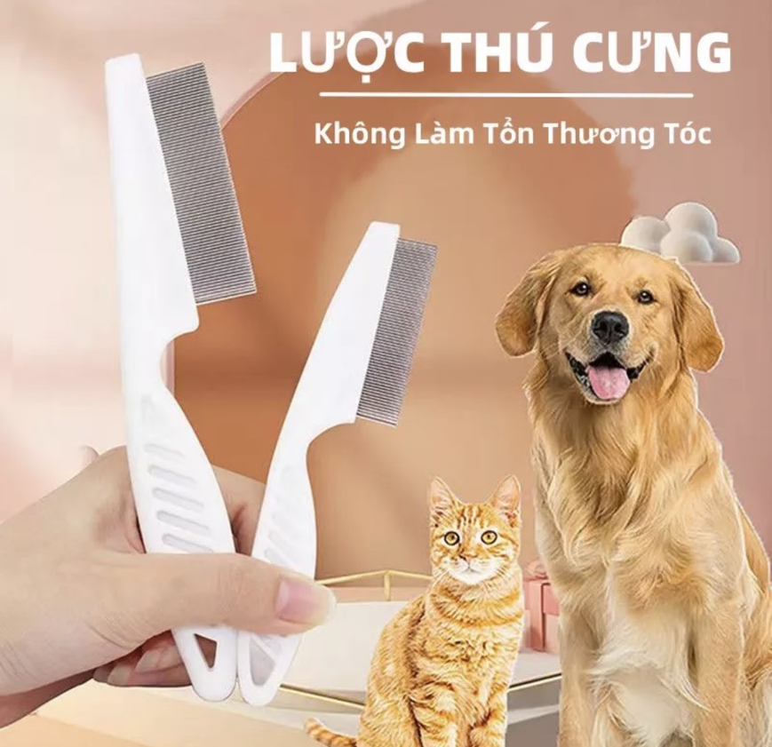 Lược chải ve rận, bọ chét cán dài loại nhỏ dành cho chó mèo