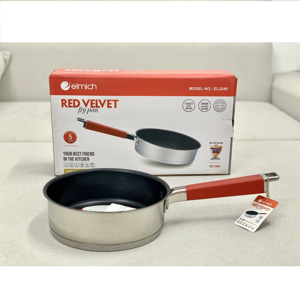 Chảo chống dính 5 đáy inox 304 Elmich Red Velvet (EL- 3249 Size 20cm, EL-3250 Size 24cm, EL-3251 Size 26cm) - Hàng Chính Hãng