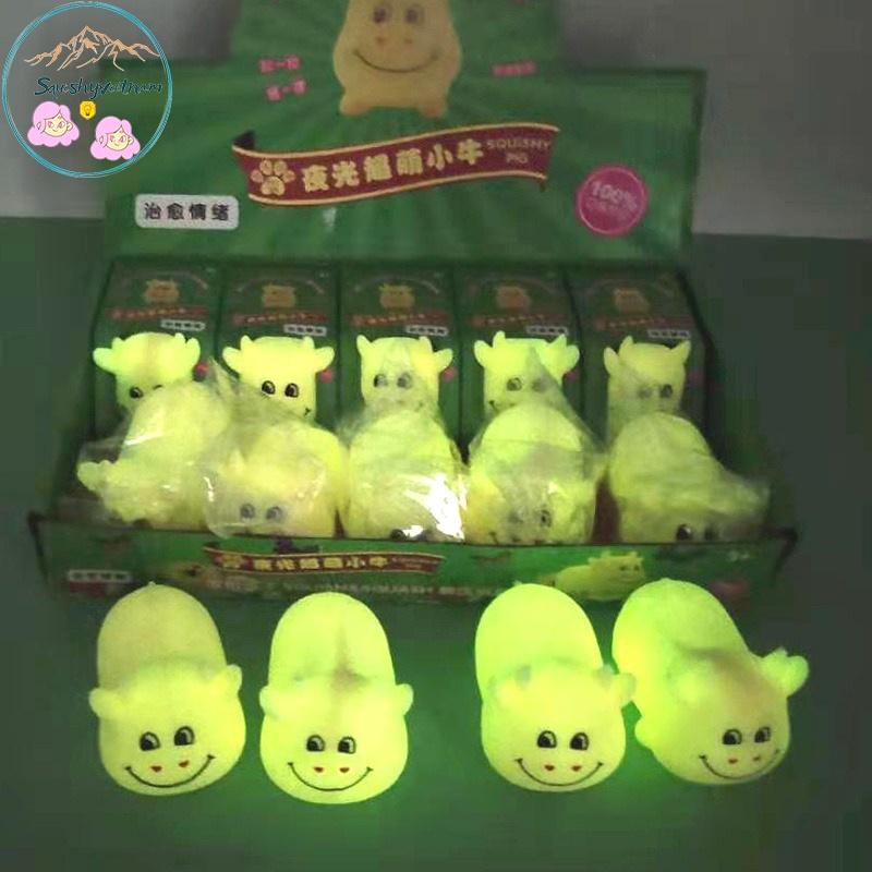 Đồ chơi Squishy Mochi hình CON BÒ DẠ QUANG mềm mịn dễ thương chân thực giảm stress co dãn đàn hồi ngộ nghĩnh chậm tăng
