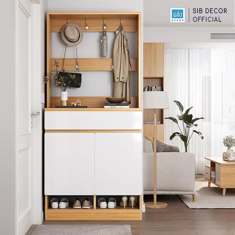 Tủ Giày Đa Năng SIB Decor Tích Hợp 6 Móc Treo Đồ Tiện Lợi, Đặt Tại Lối Vào Phòng Khách