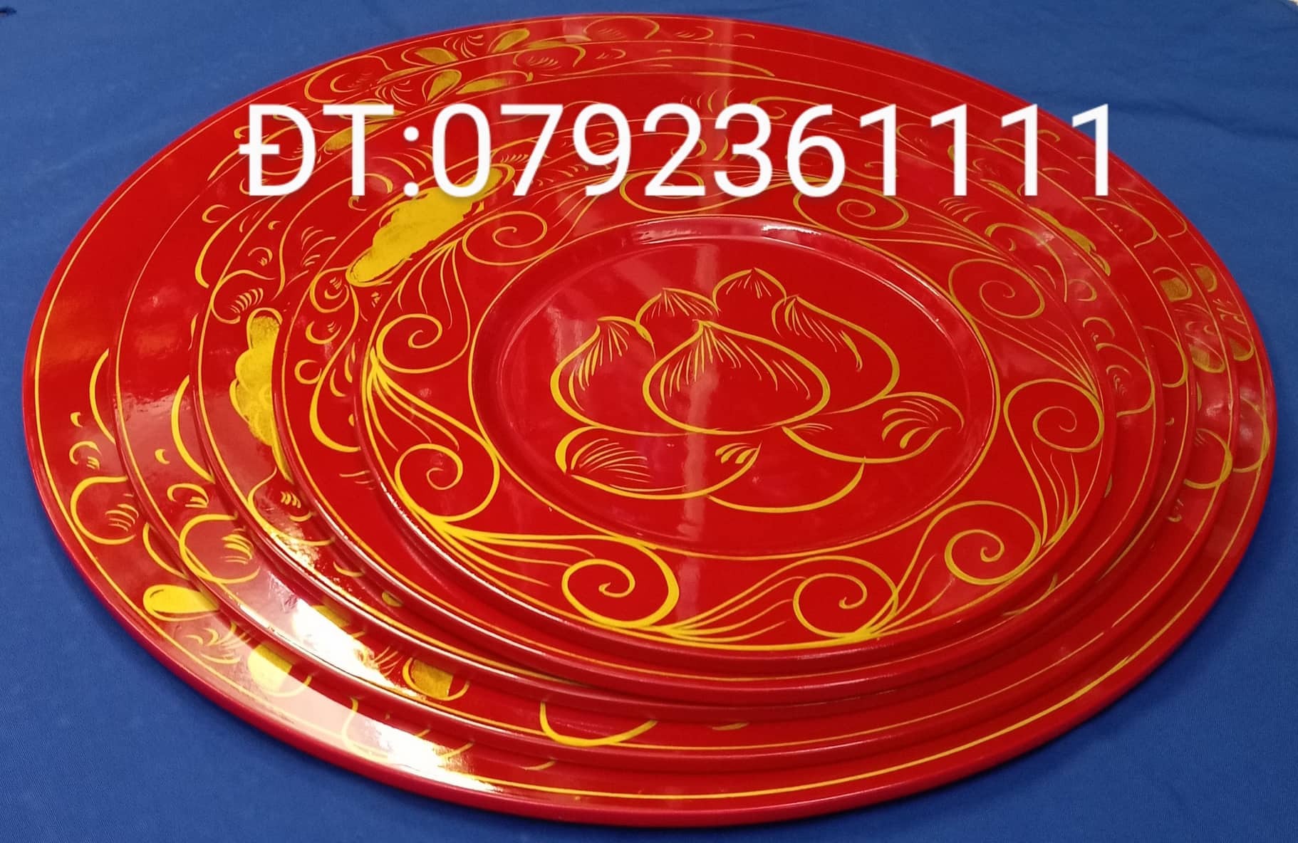 Mâm gỗ sơn mài vẽ sen ĐK Mâm 25,30,35,40,45,50,55cm
