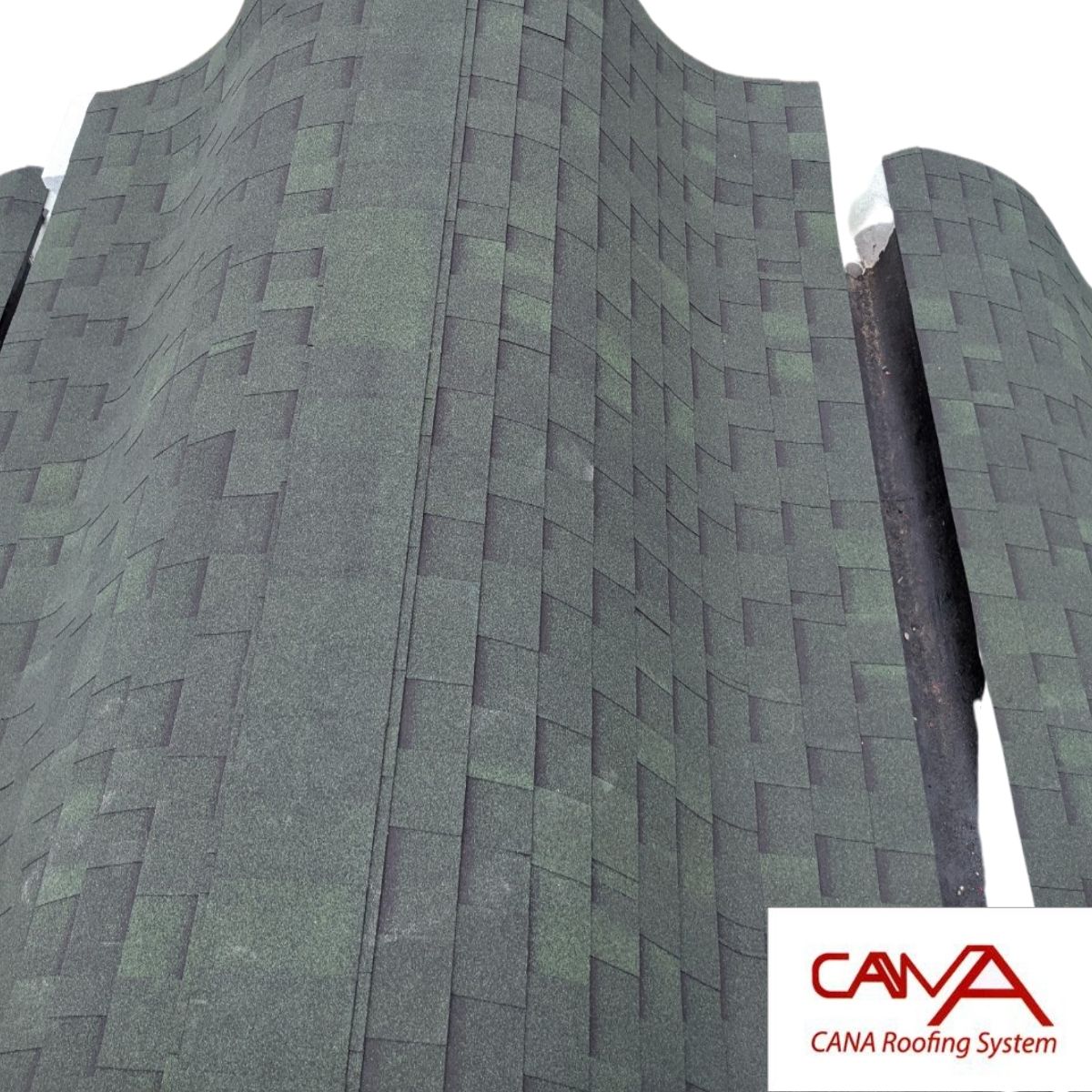 Tấm lợp bitum phủ đá CANA Hàn Quốc đa tầng dark green - tấm dán mái nhựa đường phủ đá màu xanh lá nhẹ cho mái bê tông, biệt thự, nhà phố, nhà tiền chế, nhà gỗ, đóng gói 2.54m2 phủ mái /gói 