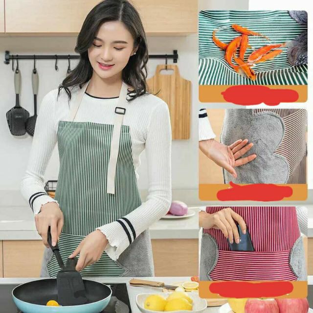 Tạp dề kẻ hoa có khăn lau tay bên hông ĐA NĂNG TIỆN LỢI
