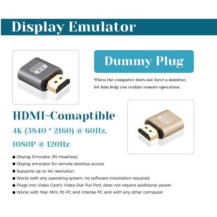 HDMI vitural dùng tạo màn hình ảo để điều khiển máy tính, pc từ xa HDMI Vitural mummy plug 4k - Hồ Phạm