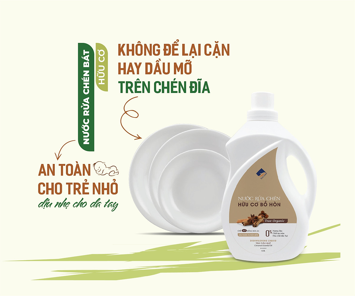 Nước rửa chén hữu cơ Bồ hòn hương Quế 4000ml thương hiệu Ecocare