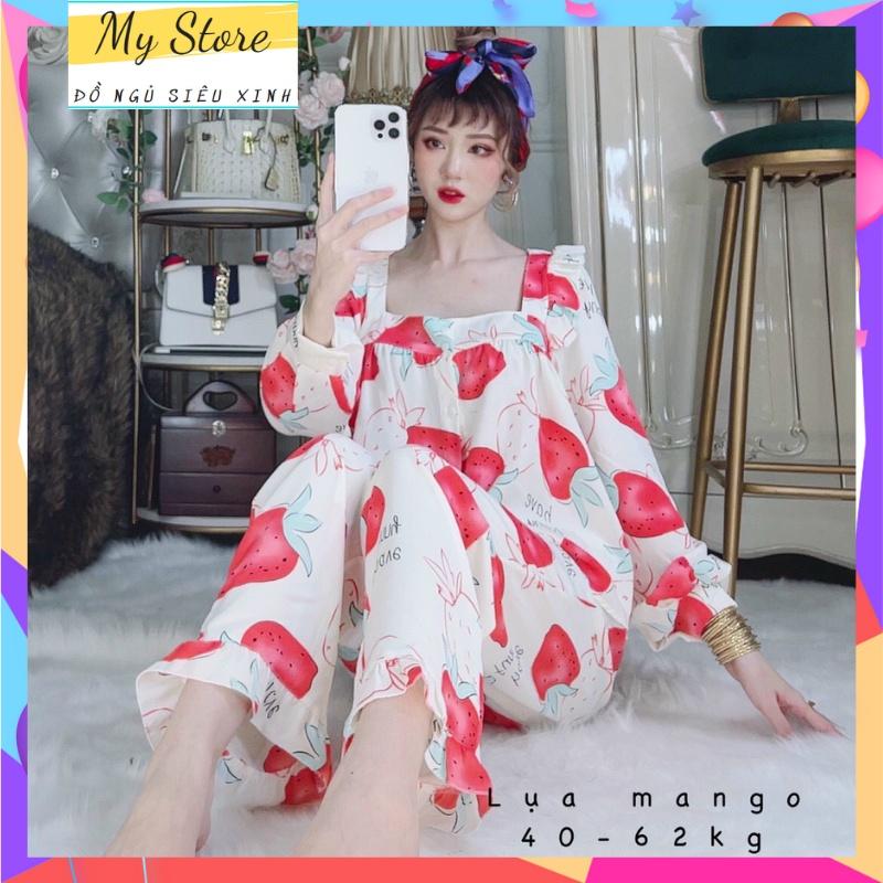 Đồ bộ nữ dài tay cổ vuông pizama lụa mango loại 1 cao cấp dễ thương giá rẻ freesize dưới 62kg MY STORE S56