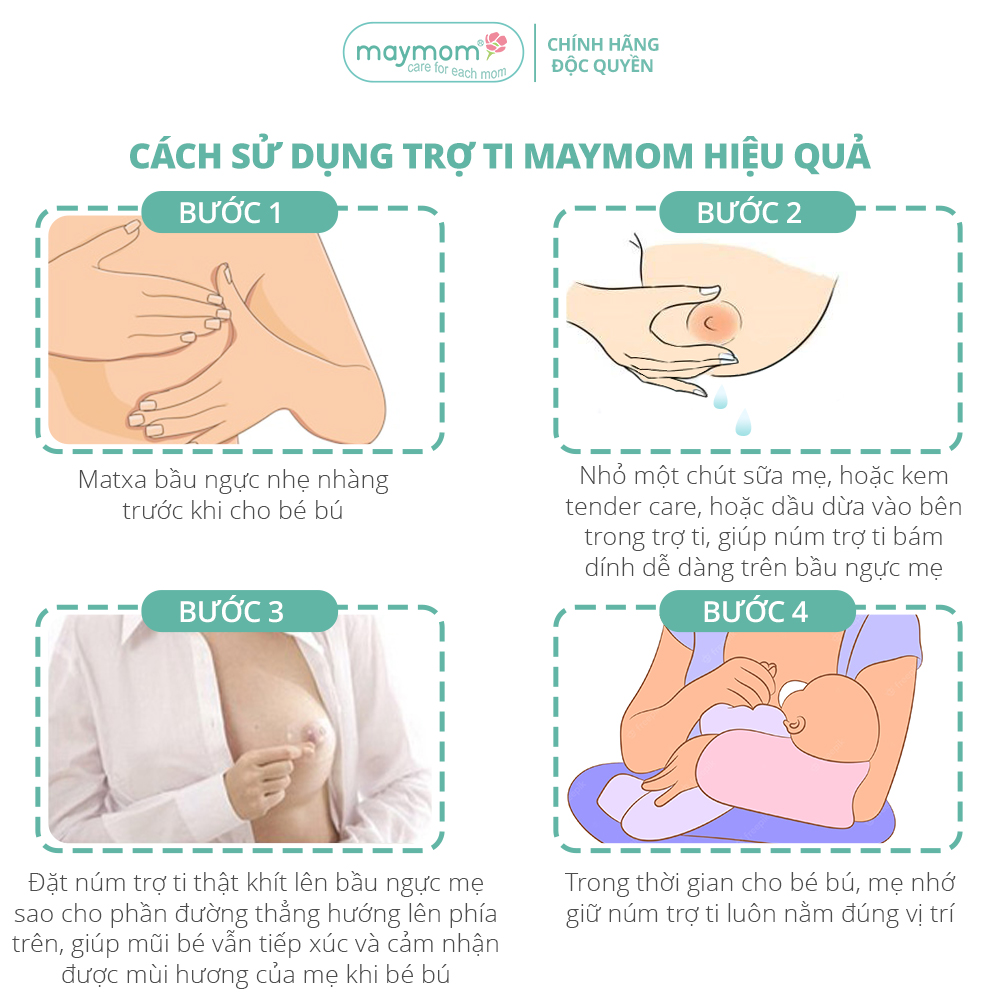 Núm Trợ Ti Maymom, Chất Liệu Silicone Siêu Mềm, Giúp Mẹ Cho Bú Dễ Dàng Hơn, Dùng Được Cho Trẻ Sơ Sinh và Em Bé - Bộ 4 Cái GIÁ SIÊU TỐT