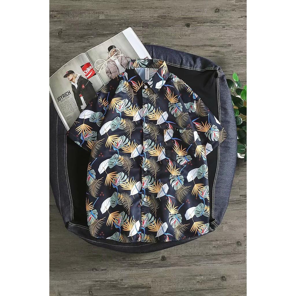 Áo sơ mi nam ngắn tay in hoa phong cách Hawaii