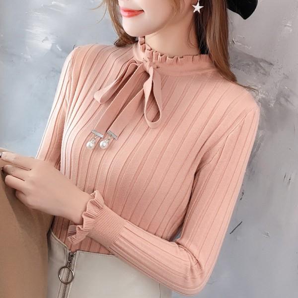 Áo len dệt kim cổ nơ xinh xắn- áo len cho bạn gái