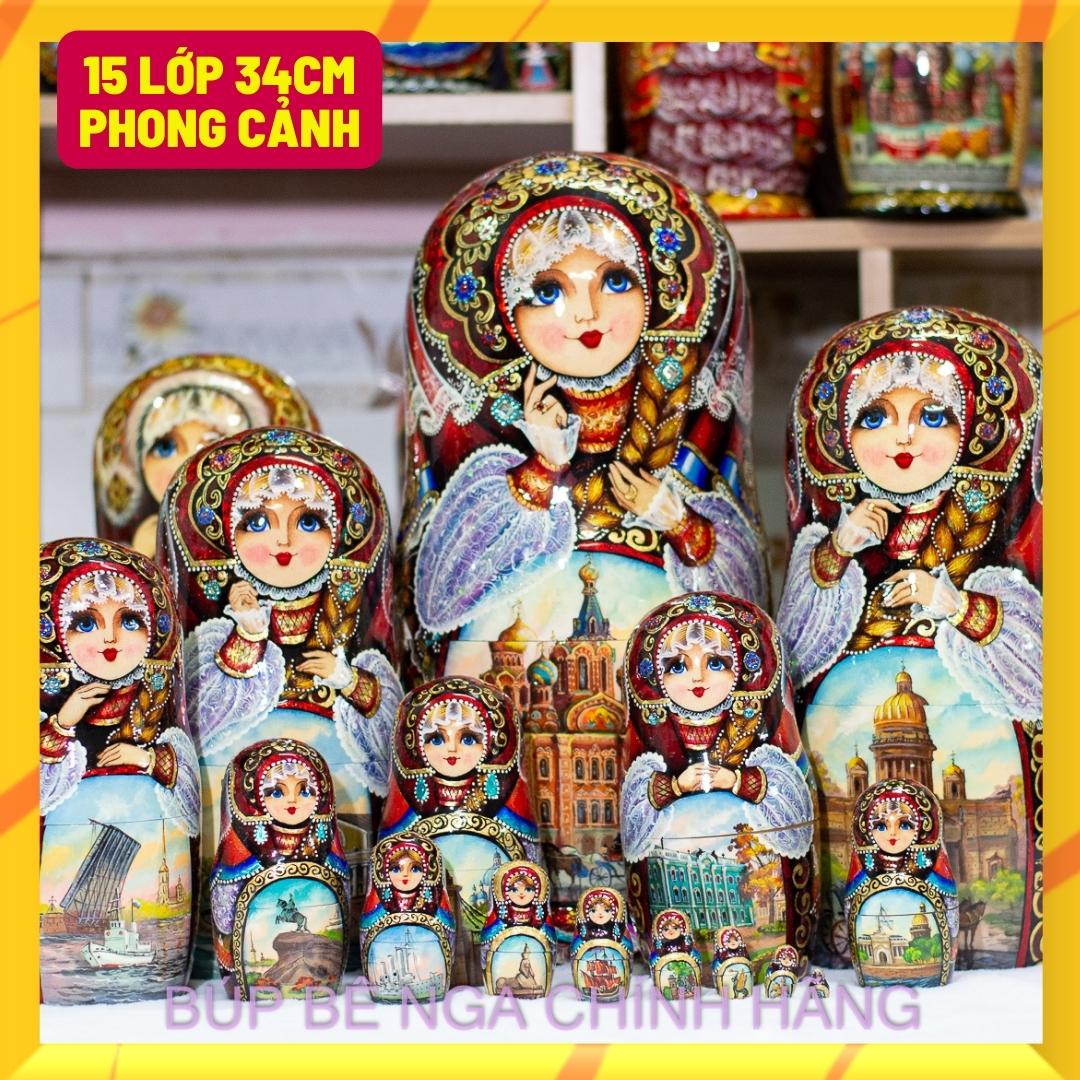 BỘ BÚP BÊ NGA MATRYOSHKA CAO CẤP CỠ LỚN 15 LỚP 35CM HOA VĂN "PHONG CẢNH SAINT PETERSBURG" CỰC ĐẸP VÀ SANG TRỌNG