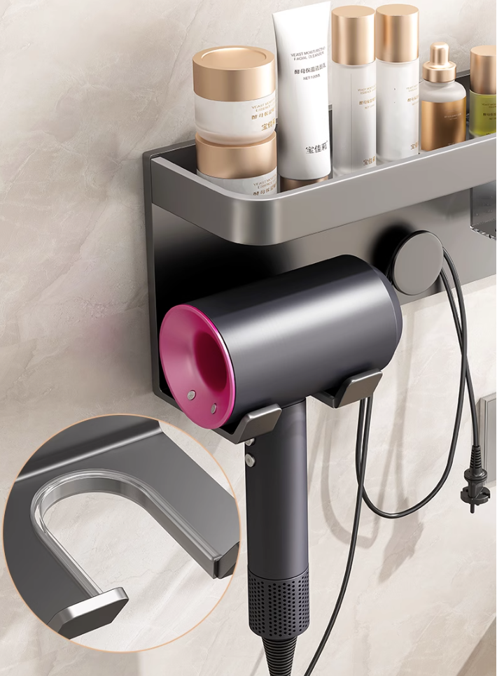 Kệ đỡ máy sấy tóc nhà tắm dán tường Aluminum Blower Shelves Organizer Shower Storage Rack Bathroom Accessorie