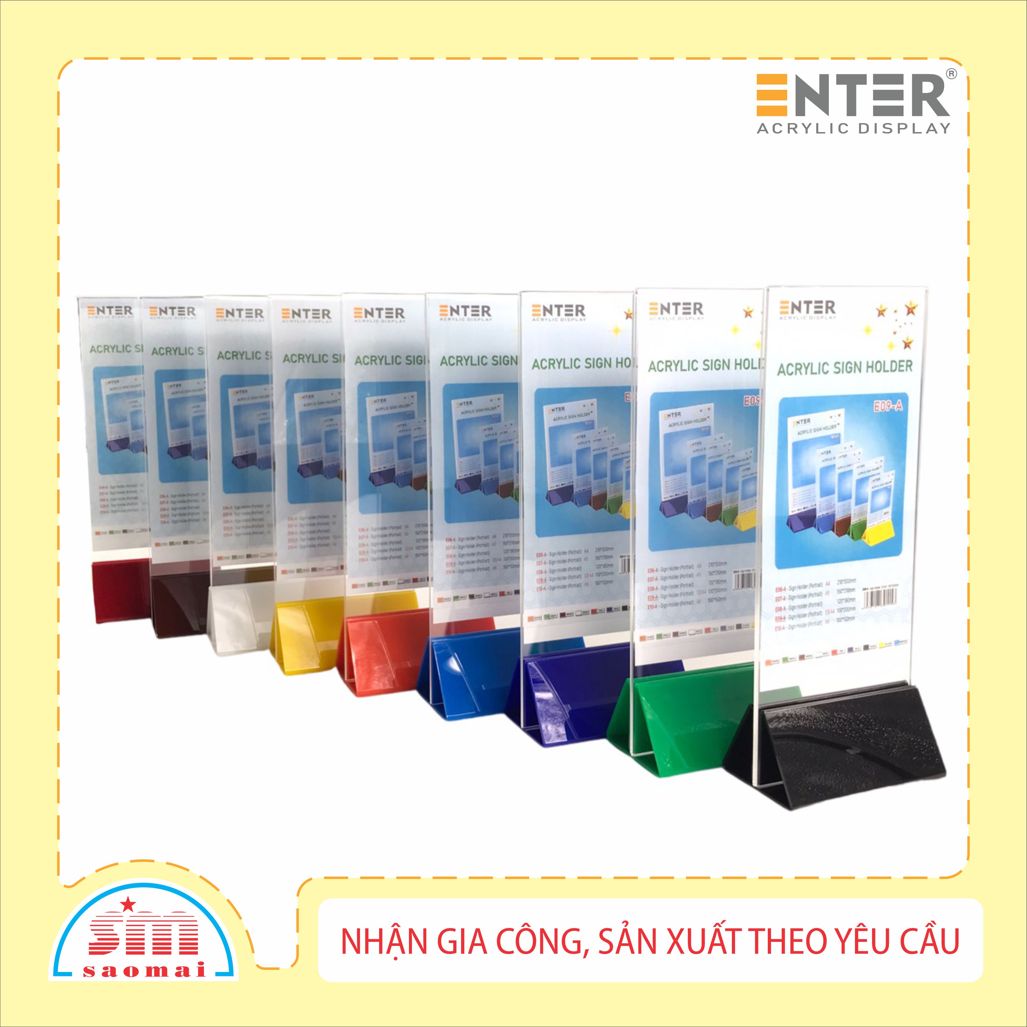Kệ mica 2 mặt Enter E09-A LR 100x200mm đế lùa uốn chân chữ A
