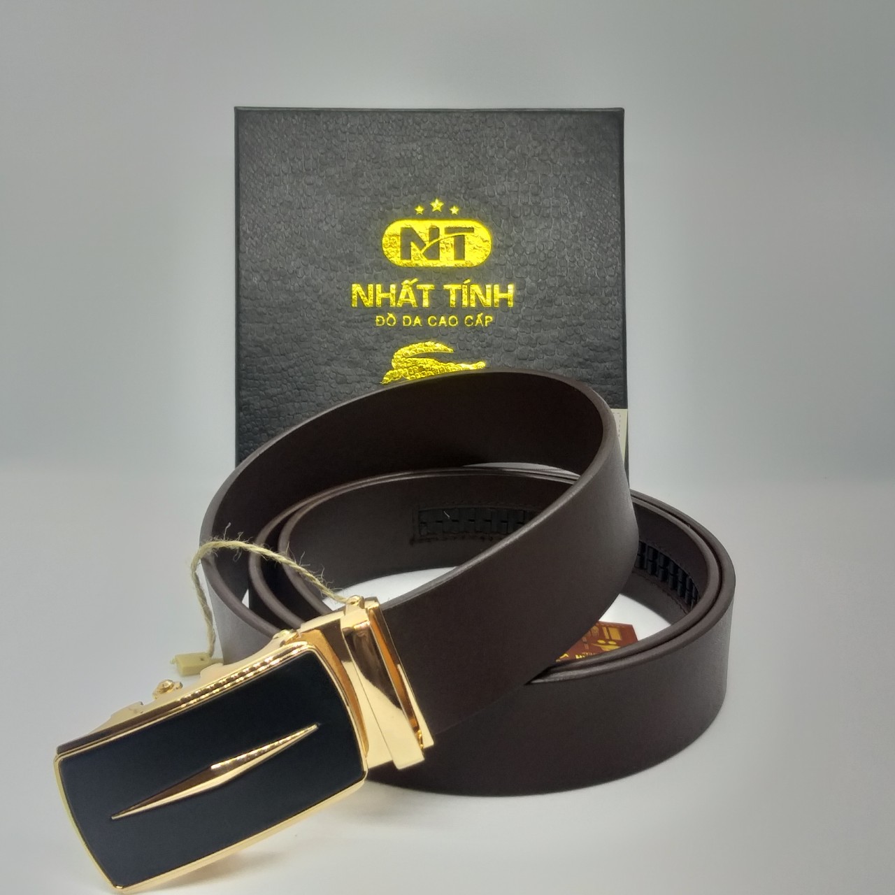 Thắt lưng nam da bò cao cấp nguyên tấm, khóa tự động bản 3.5cm hàng chính hãng Nhất Tính, bảo hành 5 năm