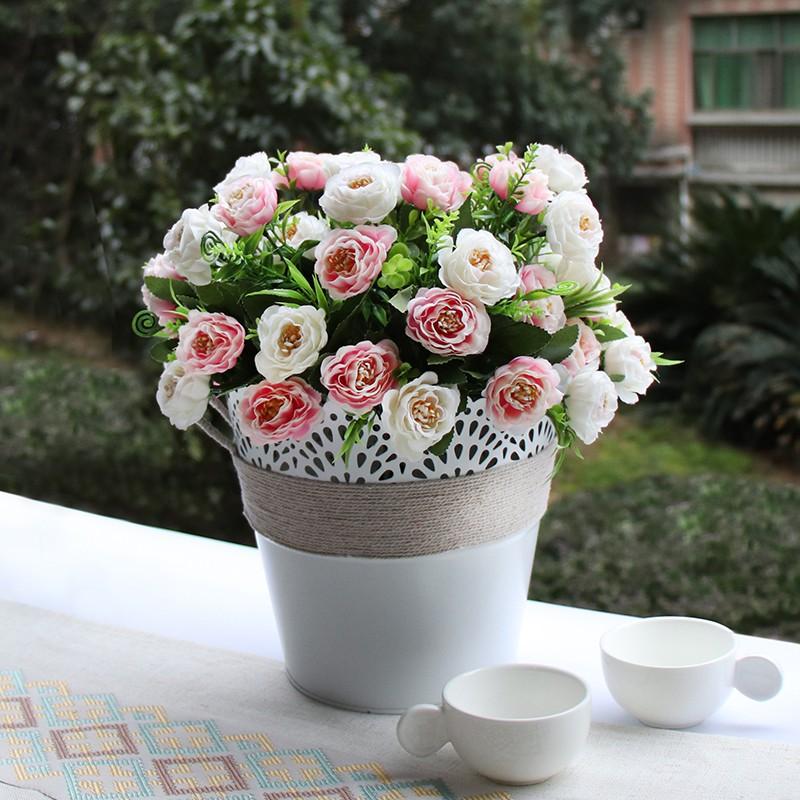 Hoa lụa, lọ hoa trà tuyệt đẹp để bàn trà trang trí nhà cửa, văn phòng