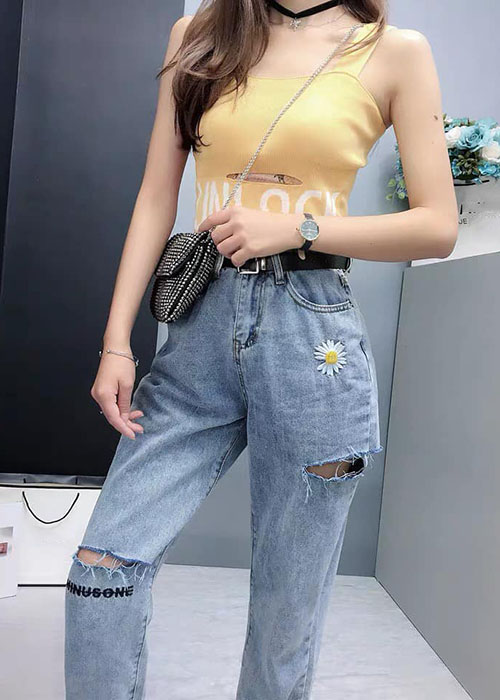 quần baggy jean nữ, quần bò nữ thêu hoa