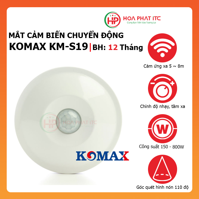 Mắt cảm biến hồng ngoại Komax KM-S19 tự động bật tắt có thể điều chỉnh độ nhạy và thời gian - Hàng chính hãng