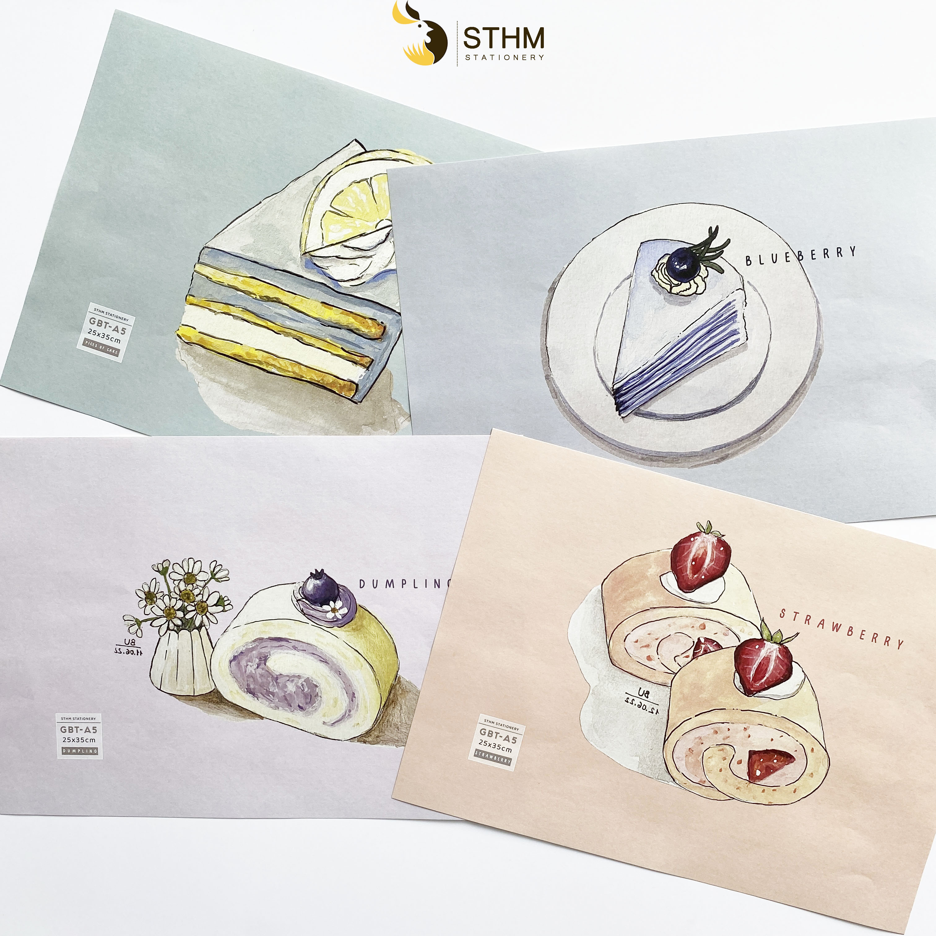 [STHM stationery] - Giấy bao tập A5 - Cake - Kraft trắng 100gsm - Tặng kèm nhãn vở