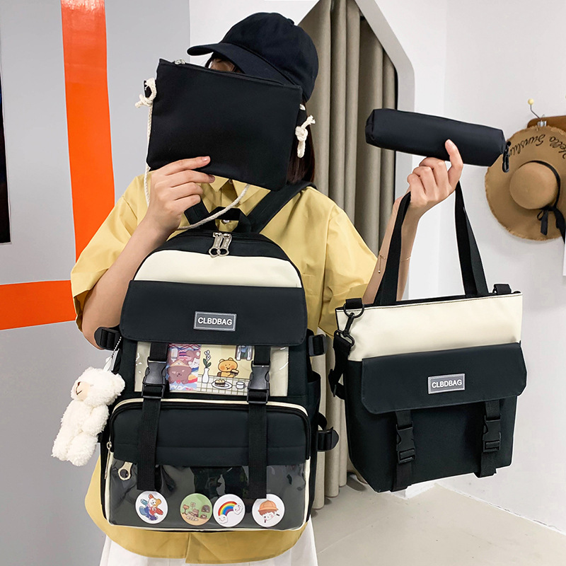 Combo 4 món balo nữ BH Kids, phiên bản Hàn Quốc, vải Canvas, chống nước, chống sốc - CH122