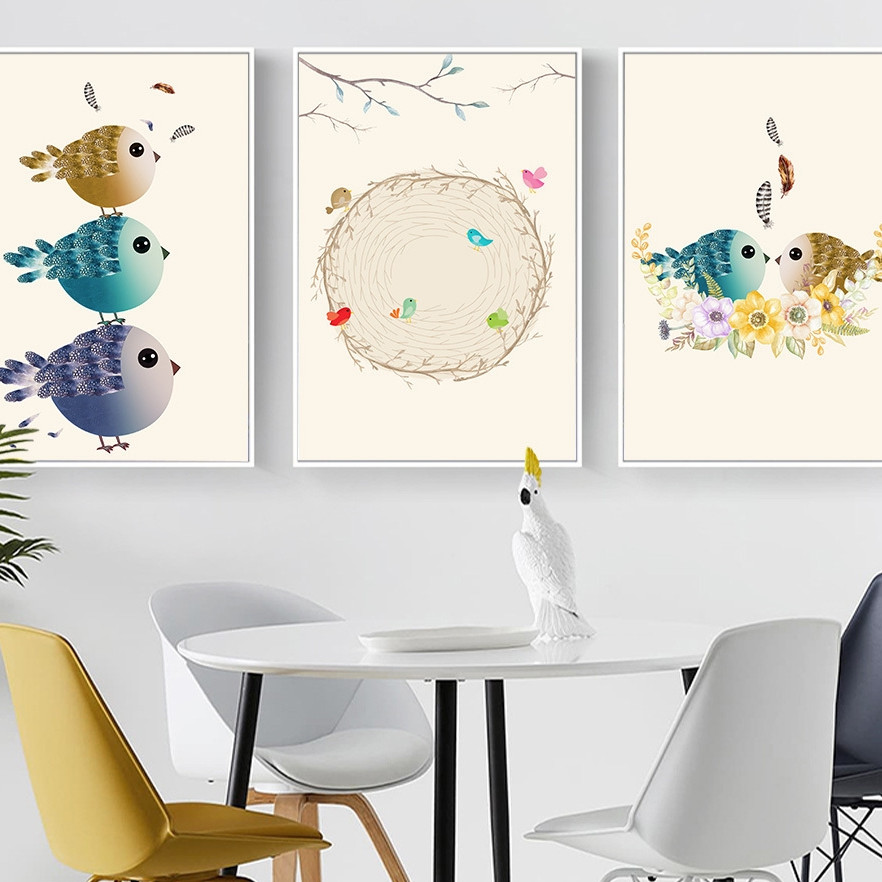 Bộ 3 Tranh Canvas Treo Tường Gia Đình Nhà Chim