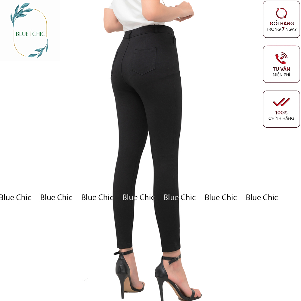 Quần tregging nữ Blue Chic  lưng cạp cao dài dáng thun ôm bó legging skinny vải giữ nhiệt màu đen