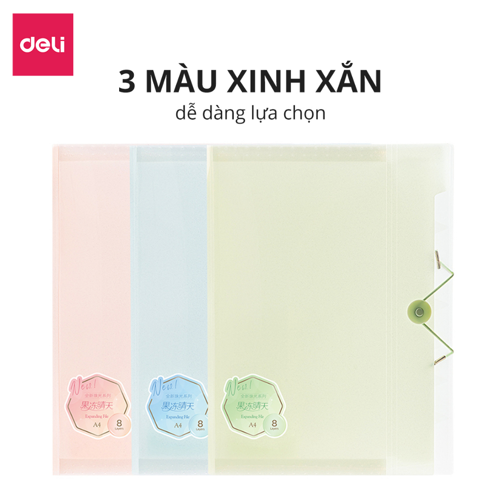 Cặp Túi Đựng Tài Liệu A4 Deli File Đựng Tài Liệu Hồ Sơ 8 Ngăn Túi Hồ Sơ Văn Phòng File Lưu Trữ Đa Năng Nhiều Màu Pastel