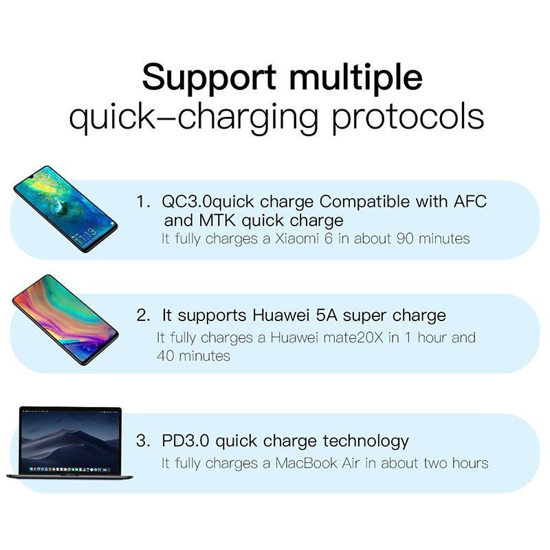 Cốc sạc nhanh PD/QC 3.0 - Củ sạc nhanh đa năng (chuôi dẹt)-  Baseus Speed Dual Quick charger 30W ( USB 3.0 + Type C Power Delivery) - Hàng Chính Hãng