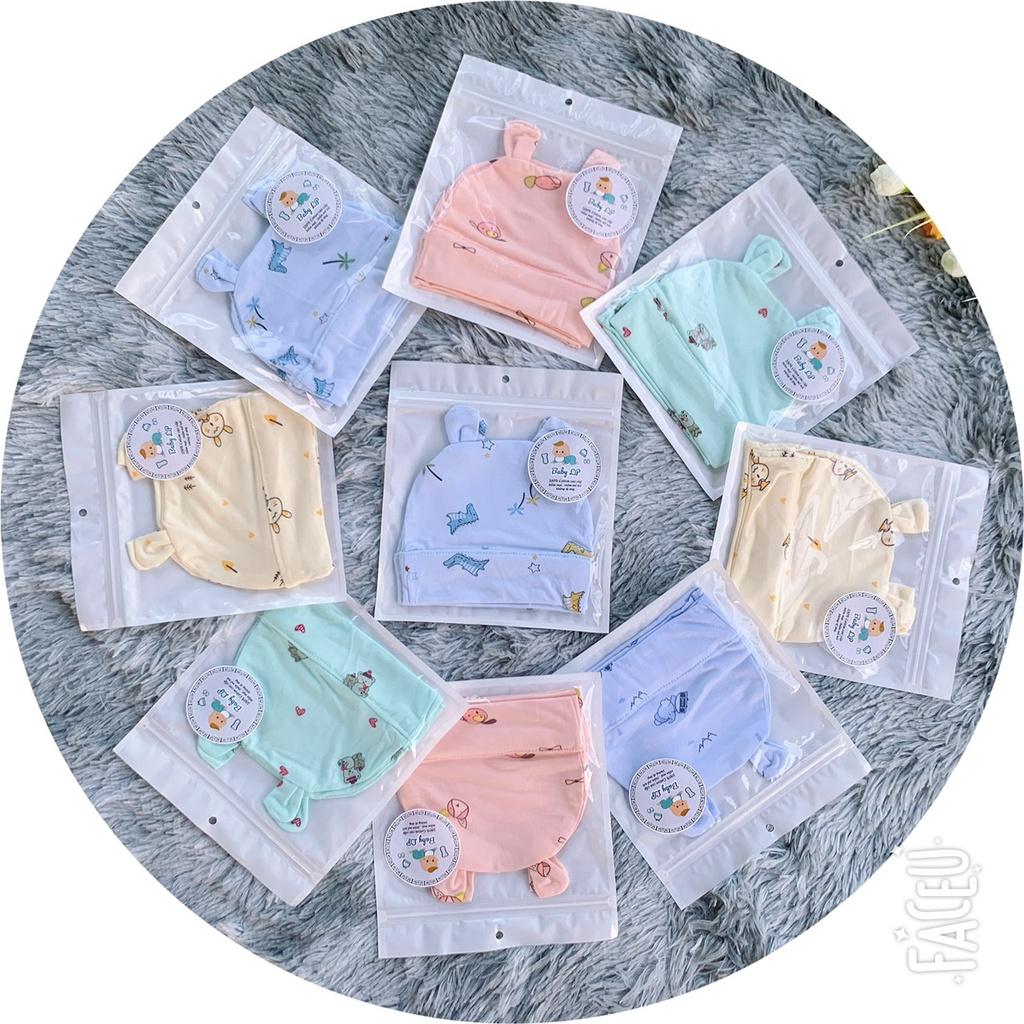 Mũ cotton tai thỏ che thóp sơ sinh cho bé