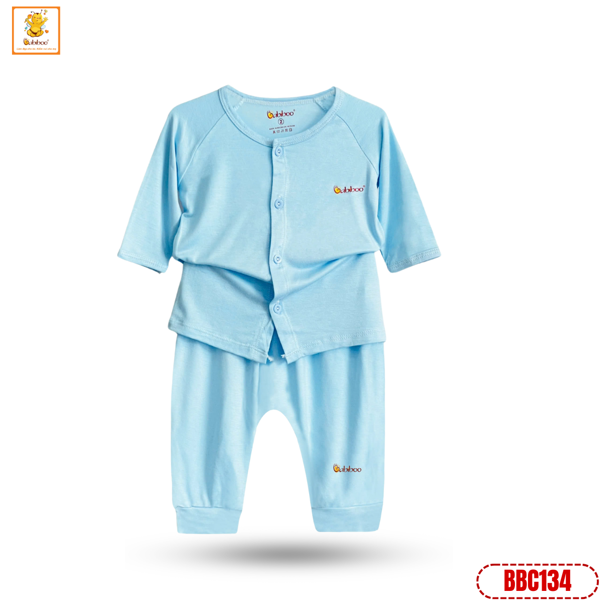 Quần áo sơ sinh Babiboo bộ sơ sinh tay dài vải viscose siêu mềm, mịn mát BBC134