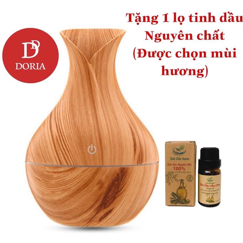 Máy Xông Tinh Dầu Hoa TULIP Phun Sương Tạo Ẩm Vân Gỗ Nhỏ + TẶNG Tinh Dầu 10ml Nguyên