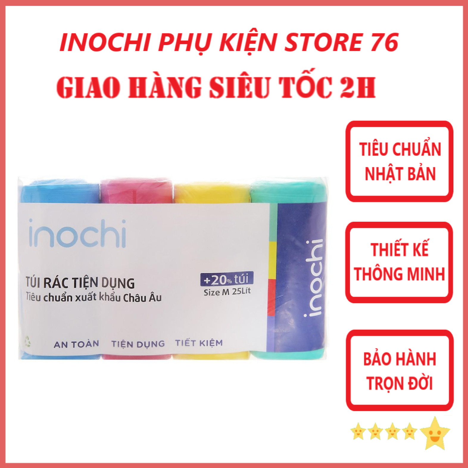 Combo 4 Túi Rác Màu Soji Siêu Dai Tự Hủy Bảo Vệ Môi Trường Hàng Xuất Nhật , EU - Chính hãng inochi ( Tặng kèm khăn lau pakasa) Màu ngẫu nhiên