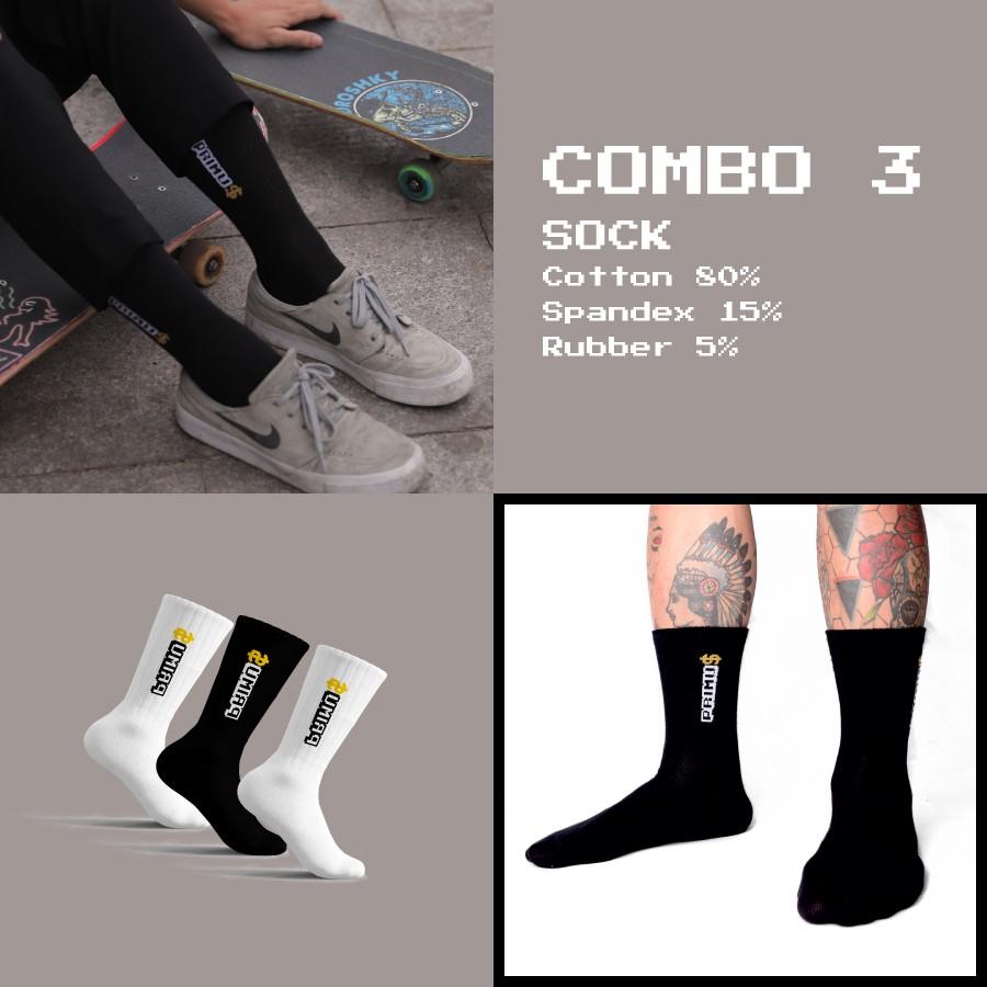 Combo 3 Vớ - tất / vớ 1/4 / Primus vớ trắng / đen