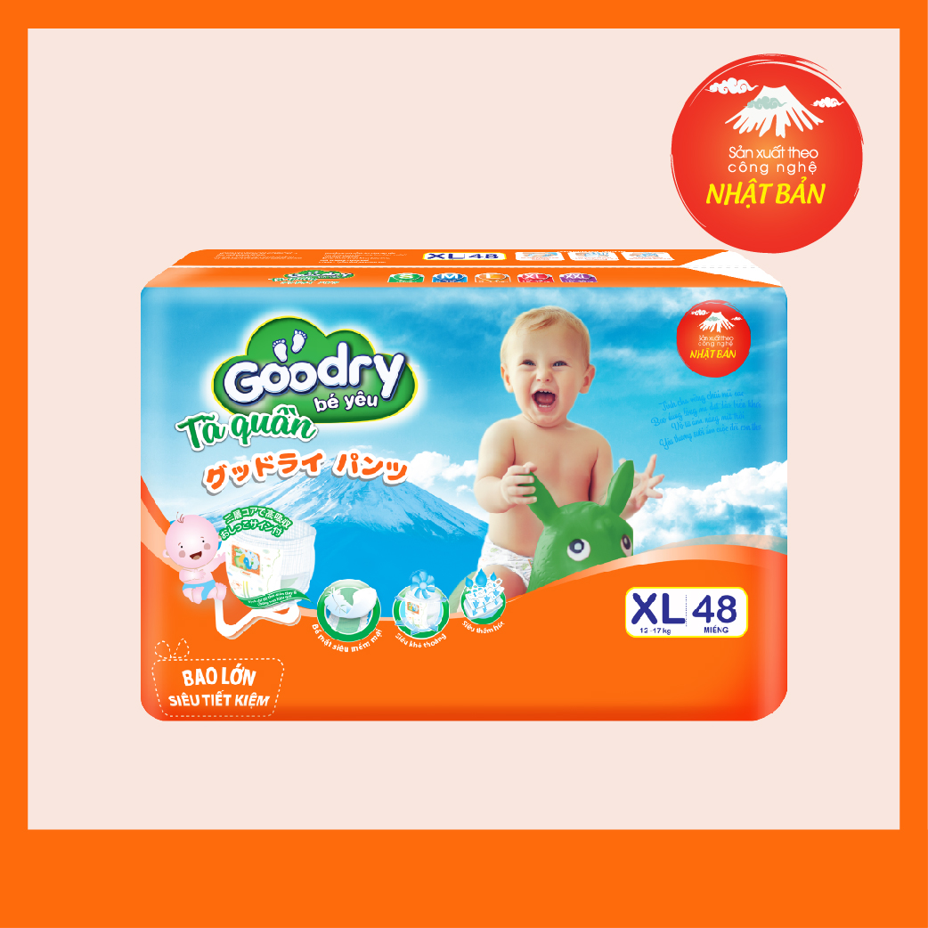 Tã quần Goodry jumbo XL48 công nghệ Nhật Bản thấm hút thật nhanh (48 miếng)