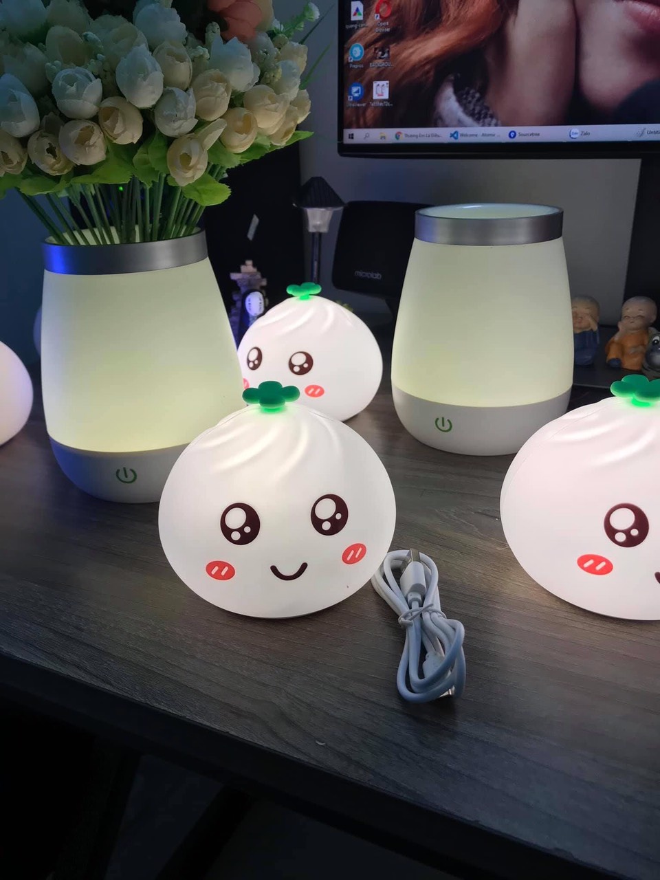 Đèn Ngủ Silicon, Đèn Ngủ Cảm ứng Hình Bánh Bao Đáng Yêu, Mềm Mại Cảm Ứng Đổi màu, Quà tặng Cho Bé
