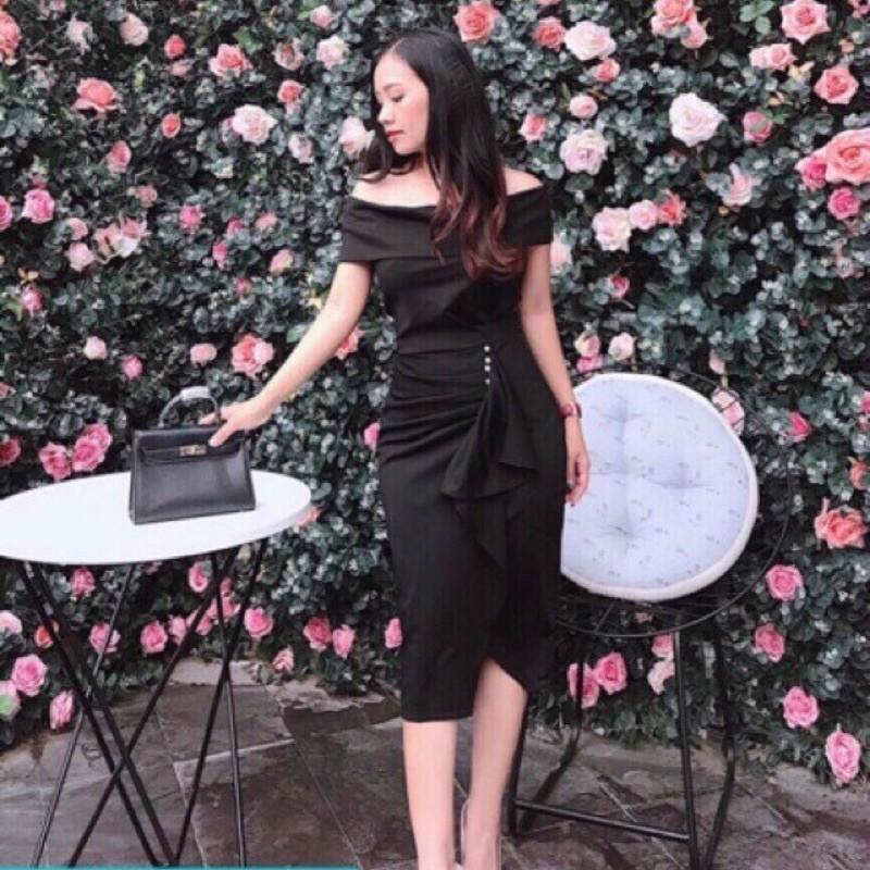 Đầm body bẹt vai kết cườm xinh lung linh kèm hình thật